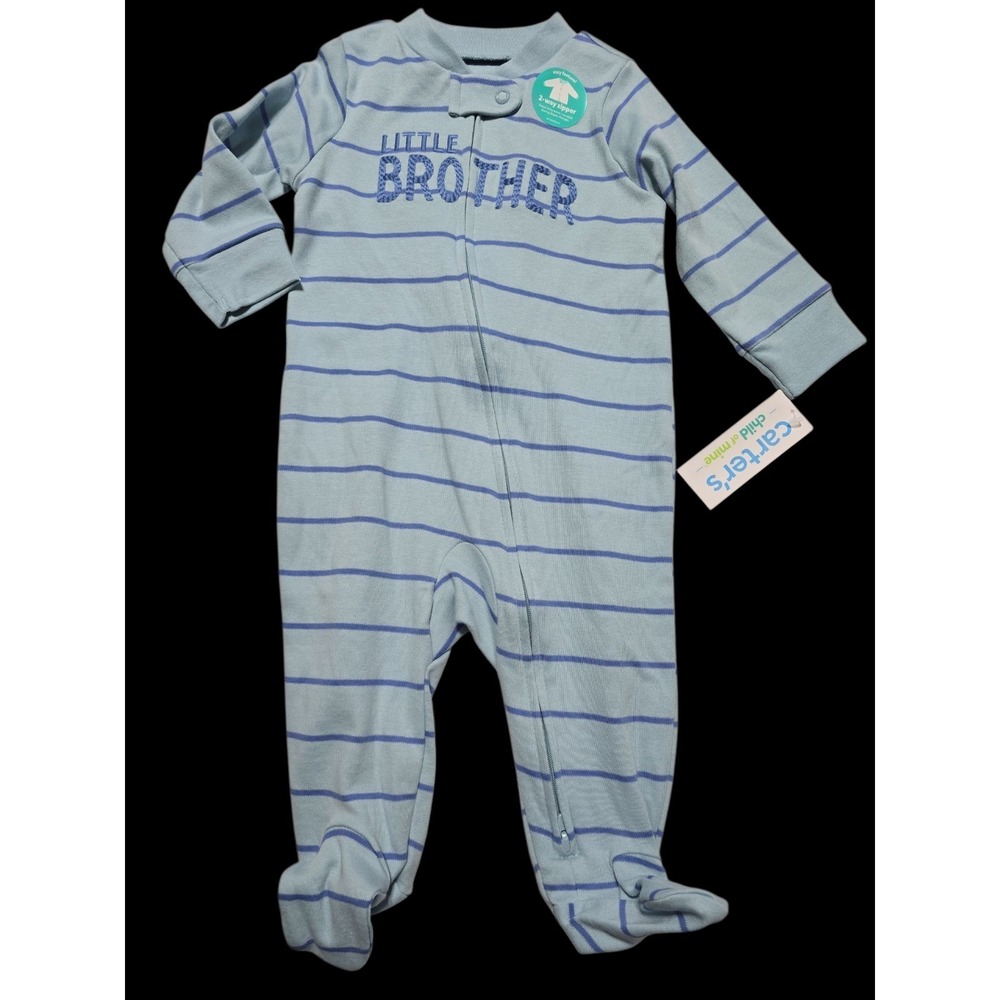 New Carter's Baby Boy 3-6 Months Outfit Sleeper Blue Stripe Little Brother